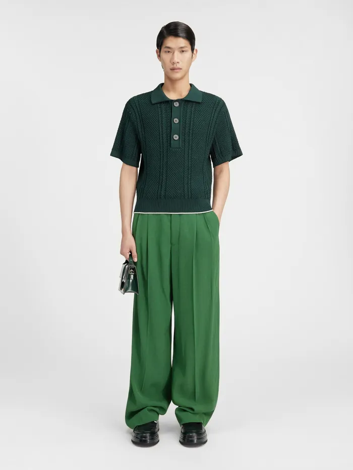 JACQUEMUS Knits ShortSleeved Knitted Polo Shirt Dark Green 8211 Men