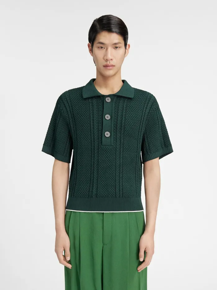 JACQUEMUS Knits ShortSleeved Knitted Polo Shirt Dark Green 8211 Men