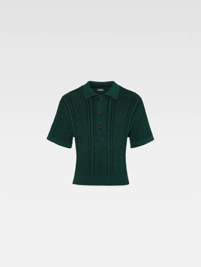 JACQUEMUS Knits ShortSleeved Knitted Polo Shirt Dark Green 8211 Men