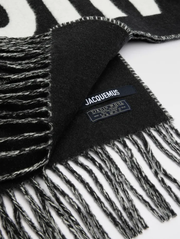 JACQUEMUS Scarves and Beanies Fringe Logo Scarf Black 8211 Men