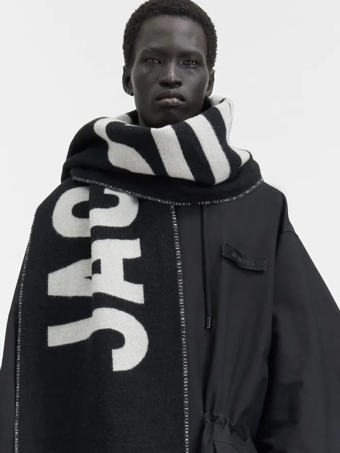 JACQUEMUS Scarves and Beanies Fringe Logo Scarf Black 8211 Men