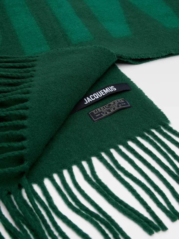 JACQUEMUS Scarves and Beanies Fringe Logo Scarf Dark Green 8211 Women
