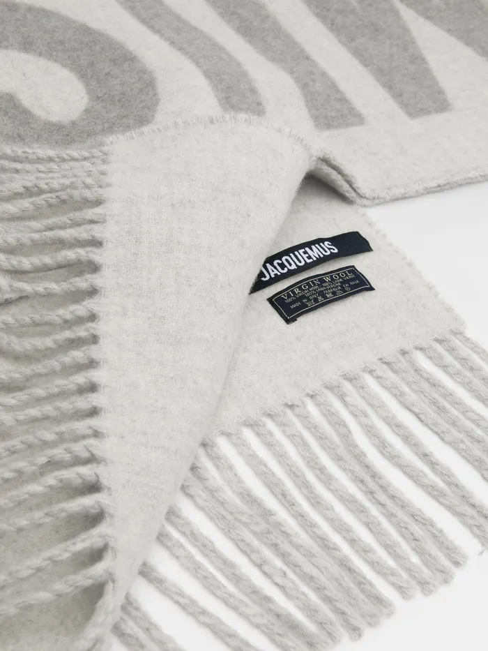 JACQUEMUS Scarves and Beanies Fringe Logo Scarf Grey 8211 Men