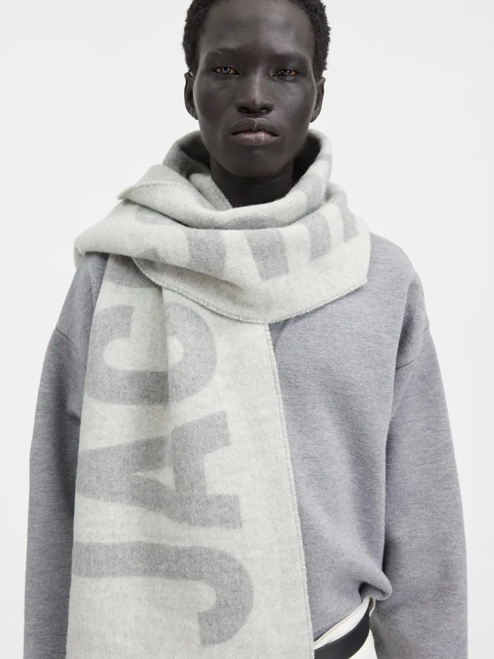 JACQUEMUS Scarves and Beanies Fringe Logo Scarf Grey 8211 Men