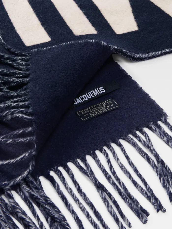 JACQUEMUS Scarves and Beanies Fringe Logo Scarf Navy 8211 Men