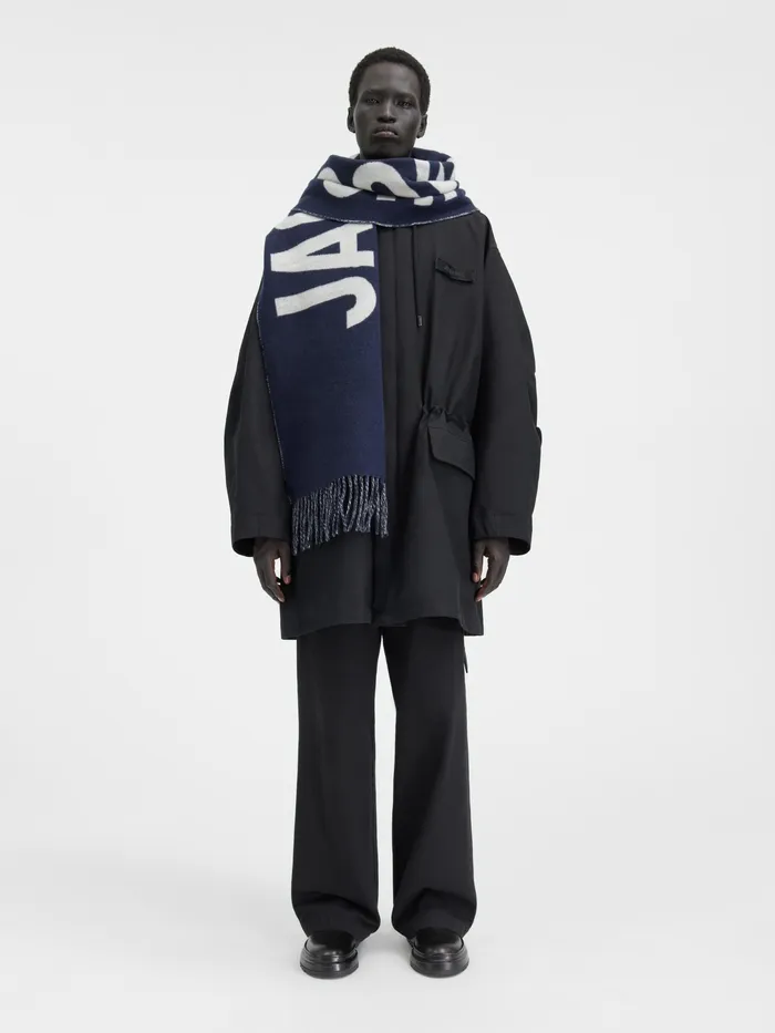 JACQUEMUS Scarves and Beanies Fringe Logo Scarf Navy 8211 Men