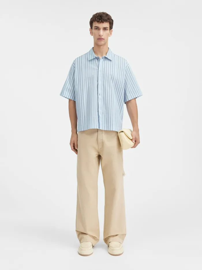 JACQUEMUS Shirts Boxy Short Sleeved Shirt Pint Blue Stripe 8211 Men
