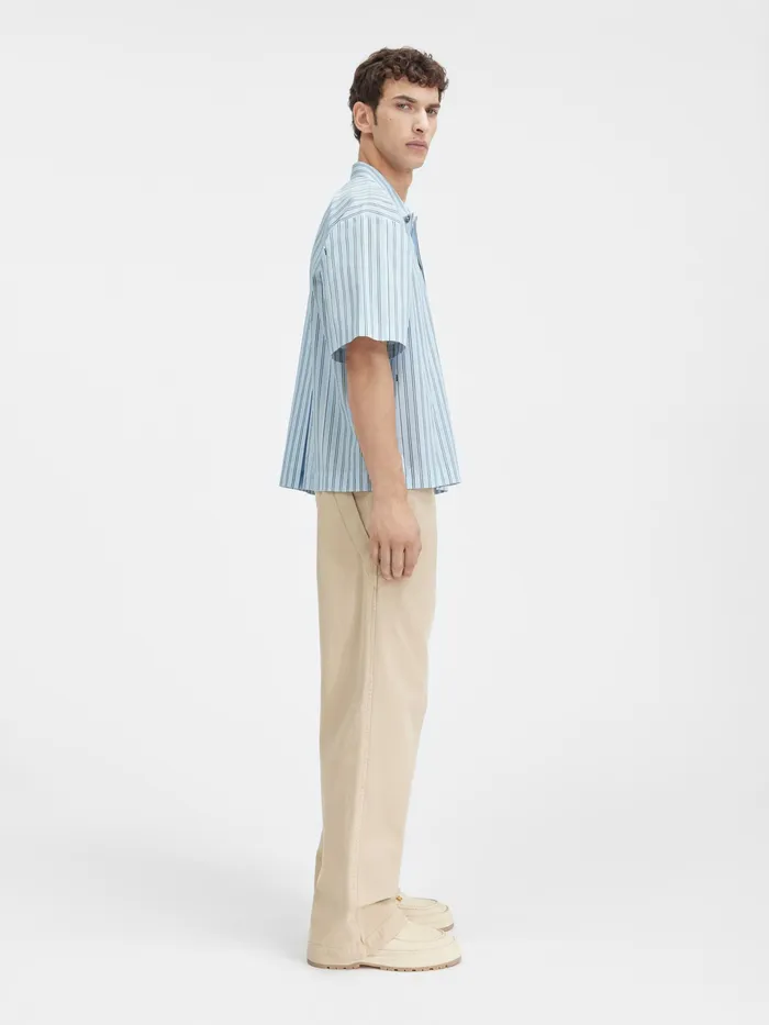 JACQUEMUS Shirts Boxy Short Sleeved Shirt Pint Blue Stripe 8211 Men