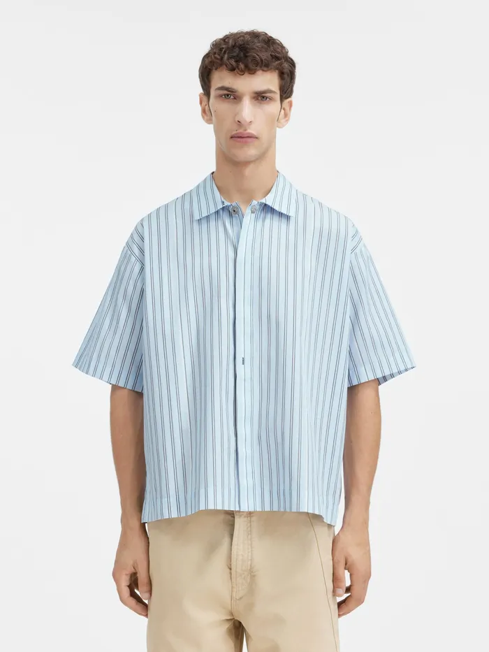 JACQUEMUS Shirts Boxy Short Sleeved Shirt Pint Blue Stripe 8211 Men