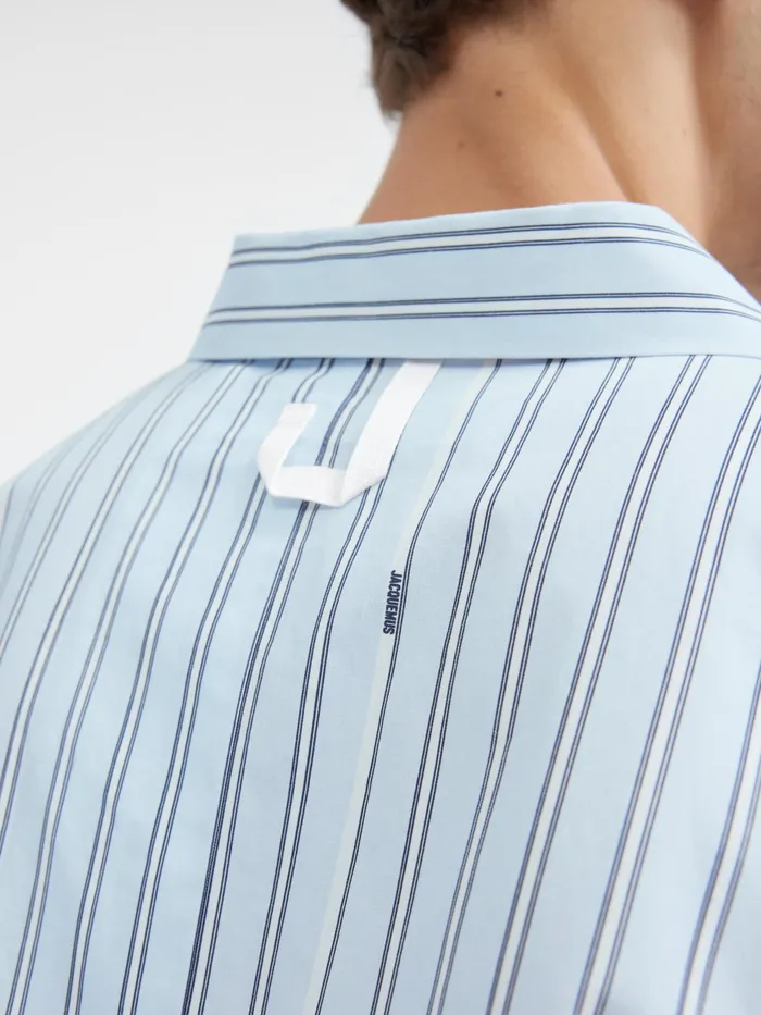 JACQUEMUS Shirts Boxy Short Sleeved Shirt Pint Blue Stripe 8211 Men