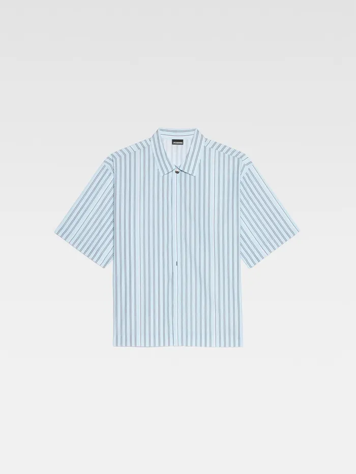 JACQUEMUS Shirts Boxy Short Sleeved Shirt Pint Blue Stripe 8211 Men