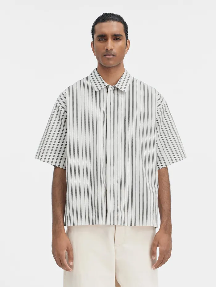 JACQUEMUS Shirts Boxy Short Sleeved Shirt Print Beige Strip 8211 Men