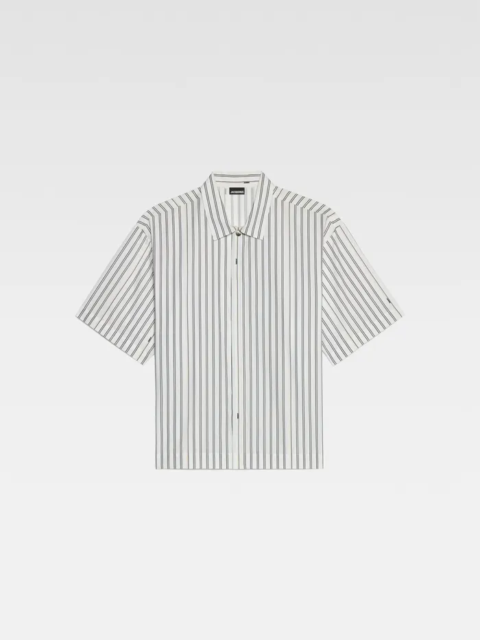 JACQUEMUS Shirts Boxy Short Sleeved Shirt Print Beige Strip 8211 Men