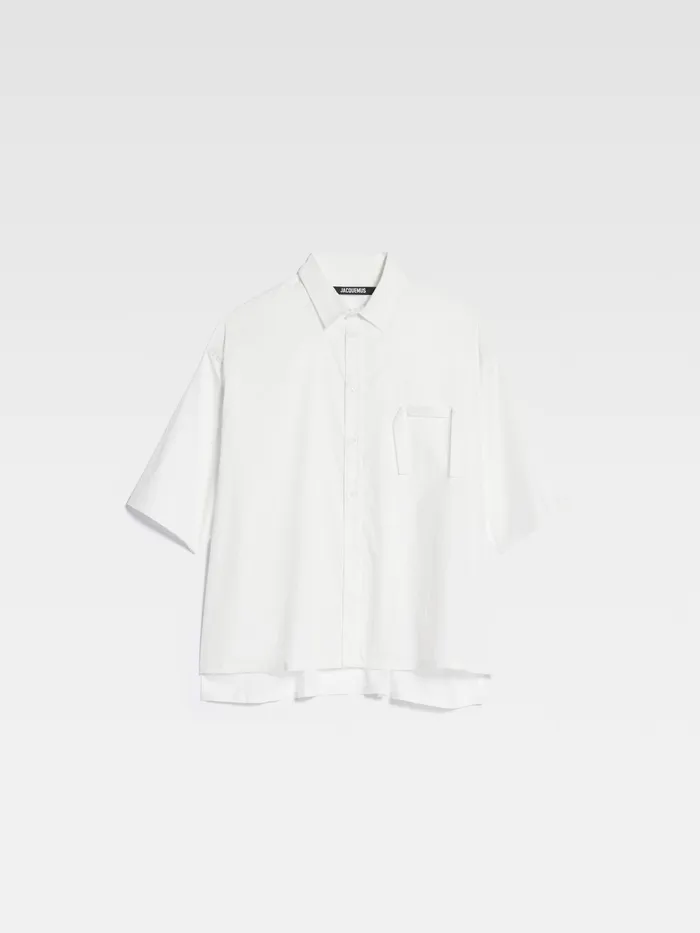 JACQUEMUS Shirts Grosgrain Logo Short Sleeve Shirt White 8211 Men