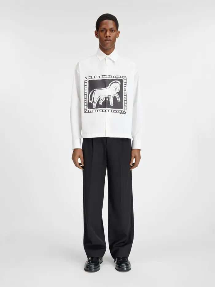 JACQUEMUS Shirts Monochrome Horse Boxy Shirt Print Black and White Horse 8211 Men
