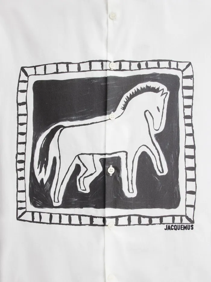 JACQUEMUS Shirts Monochrome Horse Boxy Shirt Print Black and White Horse 8211 Men