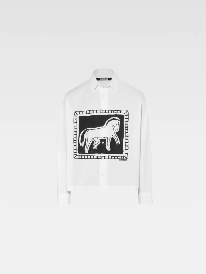 JACQUEMUS Shirts Monochrome Horse Boxy Shirt Print Black and White Horse 8211 Men