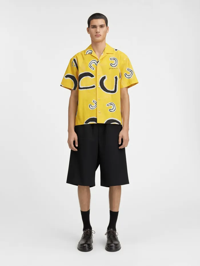JACQUEMUS Shirts Monogram Bowling Shirt Monogramme Black Yellow 8211 Men