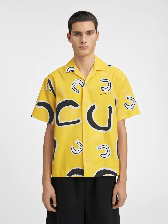 JACQUEMUS Shirts Monogram Bowling Shirt Monogramme Black Yellow 8211 Men