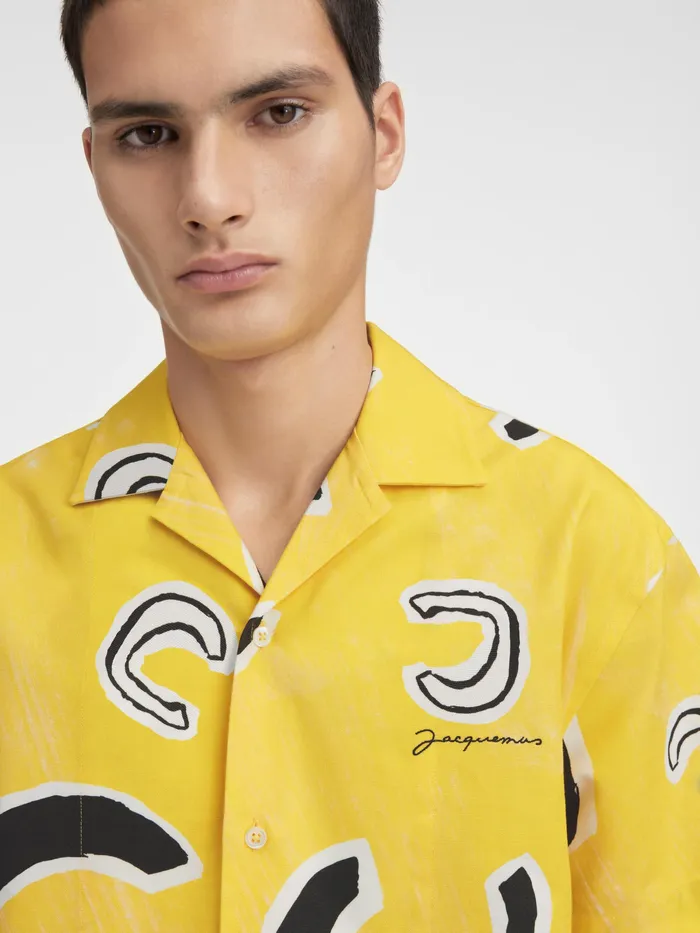 JACQUEMUS Shirts Monogram Bowling Shirt Monogramme Black Yellow 8211 Men