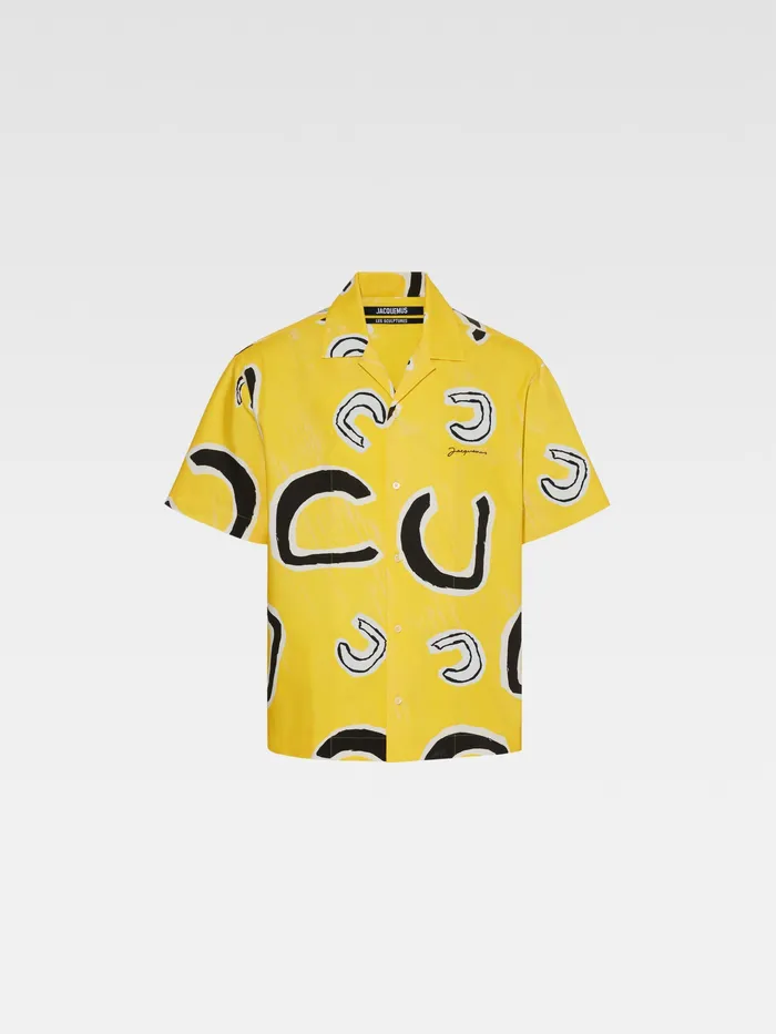 JACQUEMUS Shirts Monogram Bowling Shirt Monogramme Black Yellow 8211 Men