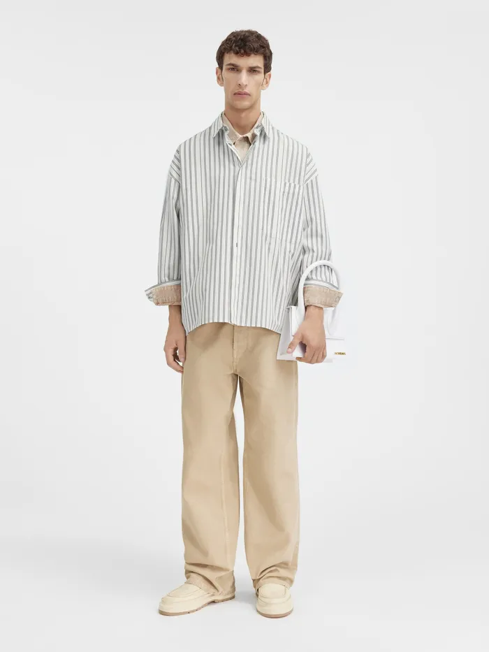 JACQUEMUS Shirts Patch Pocket Shirt Print Beige Strip 8211 Men
