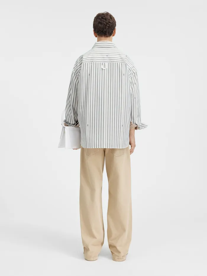 JACQUEMUS Shirts Patch Pocket Shirt Print Beige Strip 8211 Men