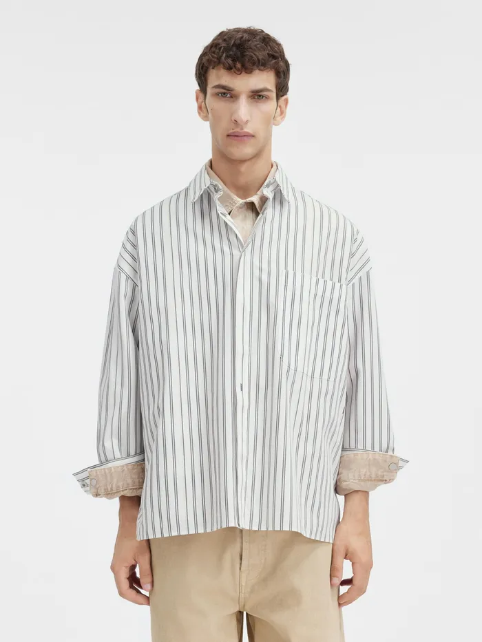 JACQUEMUS Shirts Patch Pocket Shirt Print Beige Strip 8211 Men
