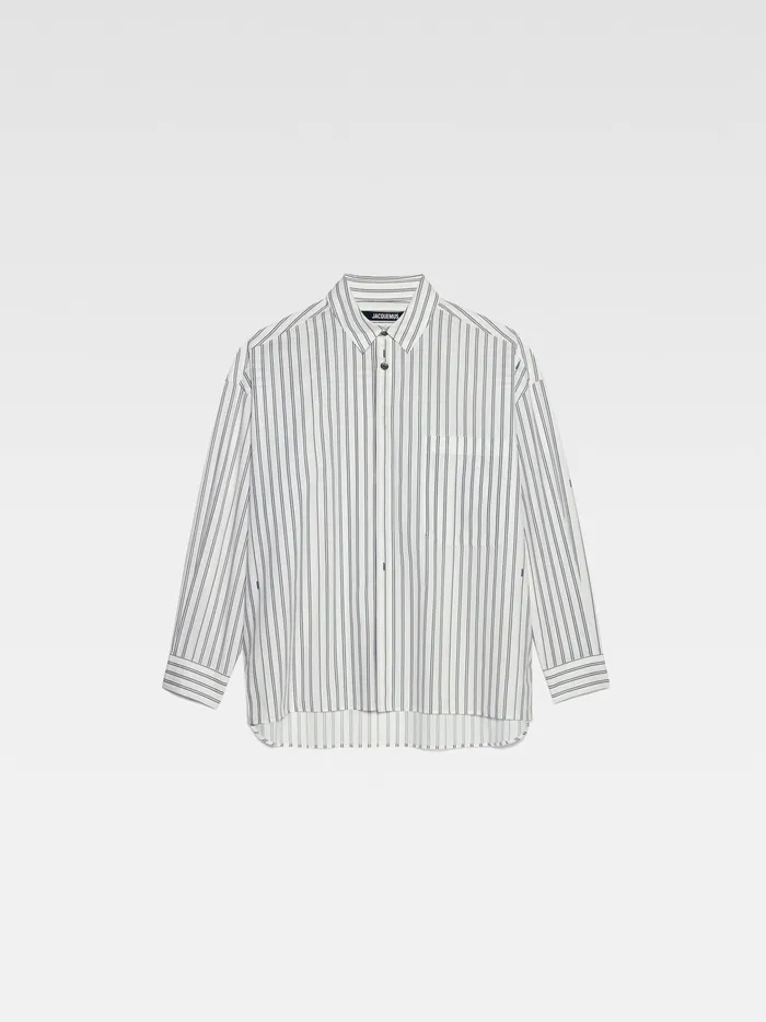 JACQUEMUS Shirts Patch Pocket Shirt Print Beige Strip 8211 Men