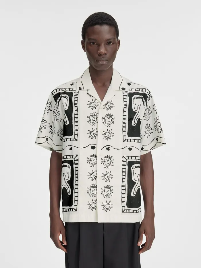 JACQUEMUS Shirts Printed Bowling Shirt Print Frise Horse Black White 8211 Men