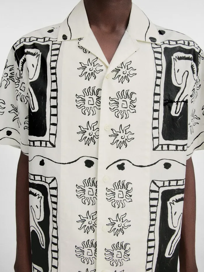 JACQUEMUS Shirts Printed Bowling Shirt Print Frise Horse Black White 8211 Men