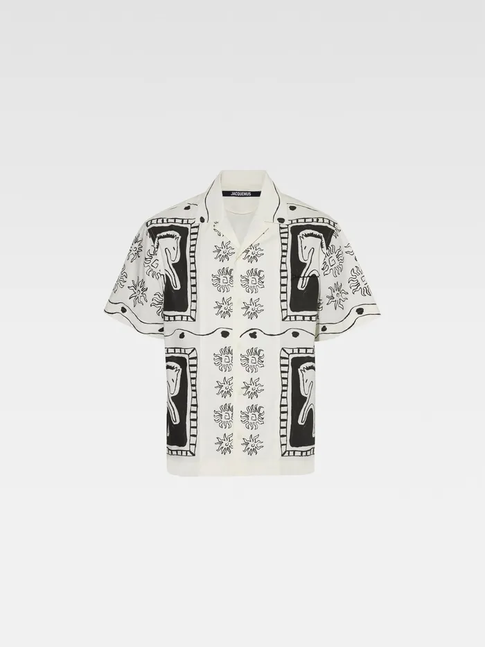 JACQUEMUS Shirts Printed Bowling Shirt Print Frise Horse Black White 8211 Men