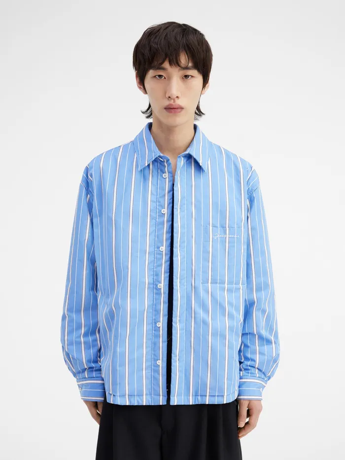JACQUEMUS Shirts Puffed Overshirt Blue Stripes 8211 Men