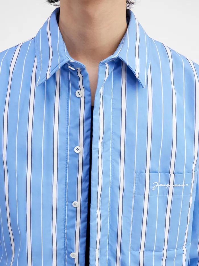 JACQUEMUS Shirts Puffed Overshirt Blue Stripes 8211 Men