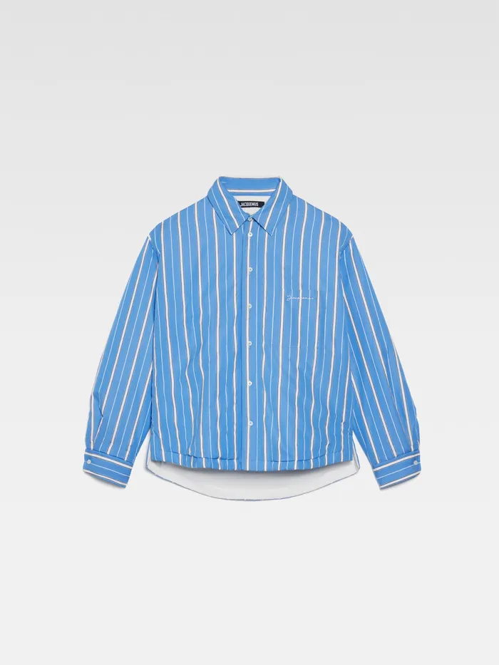JACQUEMUS Shirts Puffed Overshirt Blue Stripes 8211 Men