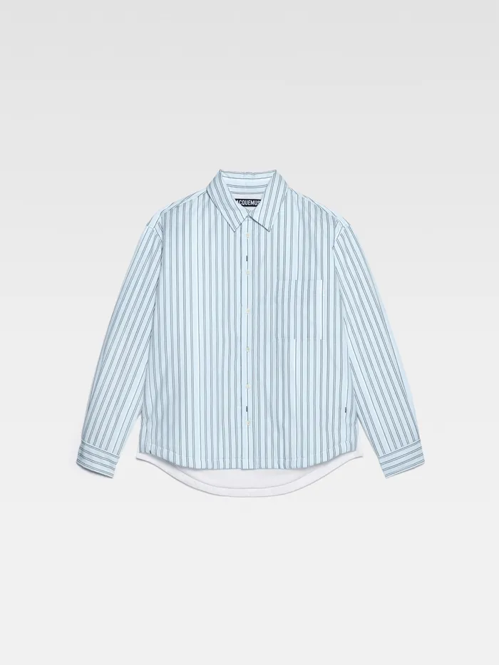 JACQUEMUS Shirts Puffed Overshirt Pint Blue Stripe 8211 Men