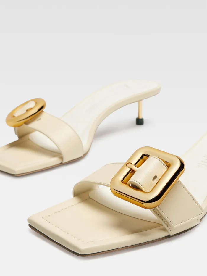 JACQUEMUS Shoes Geometric Buckle Mules Ivory 8211 Women