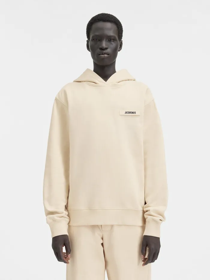 JACQUEMUS Sweatshirts and Joggings Grosgrain Logo Hoodie Beige 8211 Men