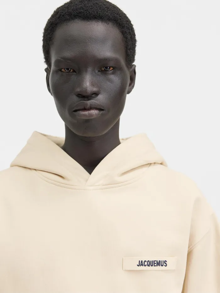 JACQUEMUS Sweatshirts and Joggings Grosgrain Logo Hoodie Beige 8211 Men