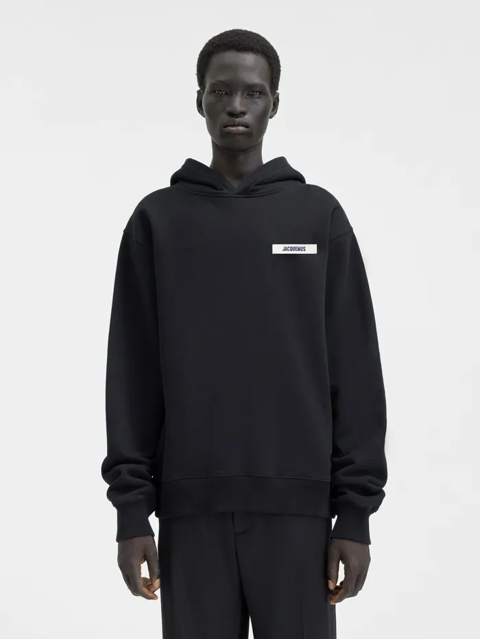 JACQUEMUS Sweatshirts and Joggings Grosgrain Logo Hoodie Black 8211 Men