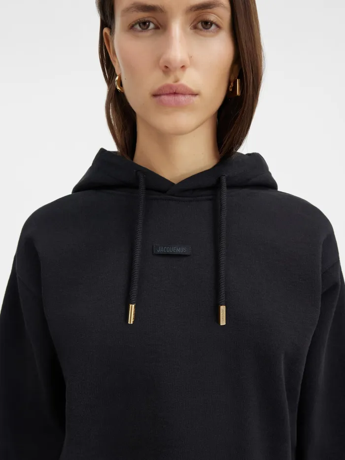 JACQUEMUS Sweatshirts and Joggings Grosgrain Logo Hoodie Black 8211 Women