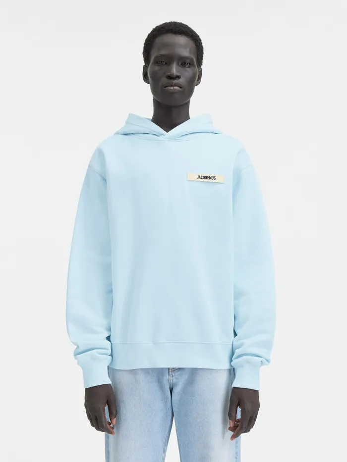 JACQUEMUS Sweatshirts and Joggings Grosgrain Logo Hoodie Light Blue 8211 Men