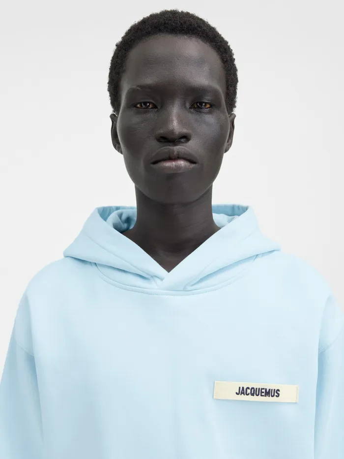 JACQUEMUS Sweatshirts and Joggings Grosgrain Logo Hoodie Light Blue 8211 Men