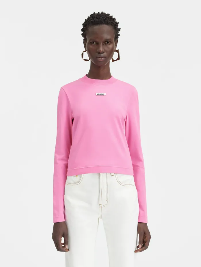 JACQUEMUS Sweatshirts and Joggings Grosgrain Logo Long Sleeve TShirt Pink 8211 Women