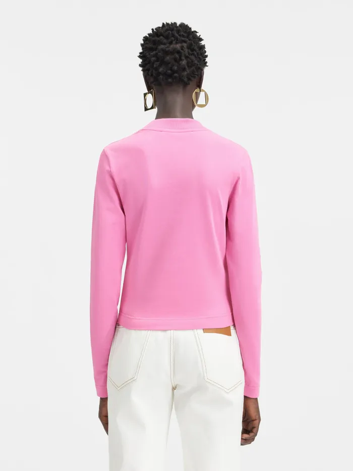 JACQUEMUS Sweatshirts and Joggings Grosgrain Logo Long Sleeve TShirt Pink 8211 Women