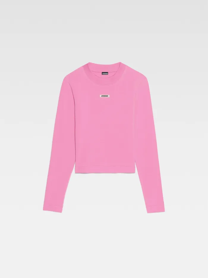 JACQUEMUS Sweatshirts and Joggings Grosgrain Logo Long Sleeve TShirt Pink 8211 Women