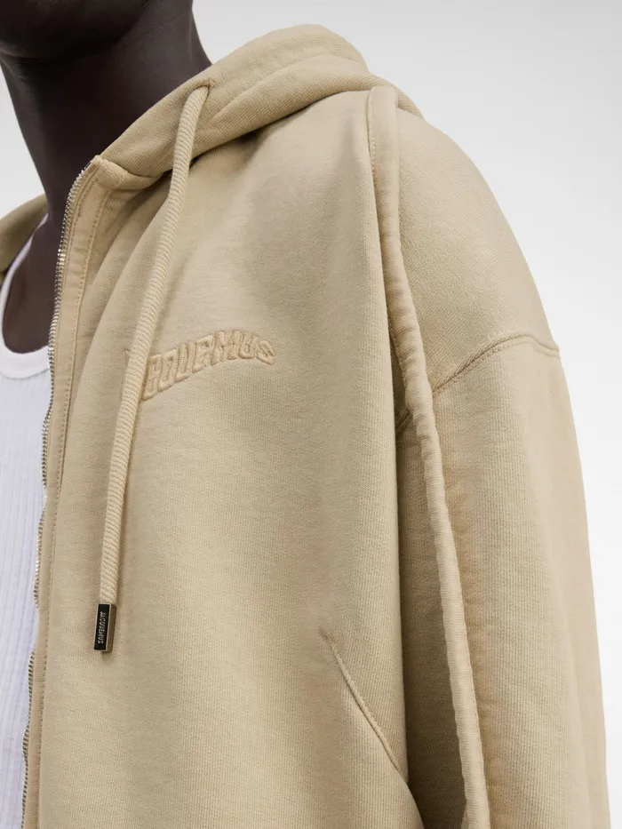 JACQUEMUS Sweatshirts and Joggings Wave Logo ZipUp Hoodie Beige 8211 Men