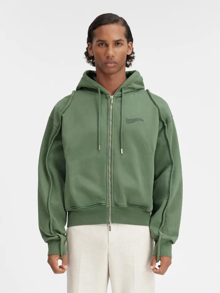 JACQUEMUS Sweatshirts and Joggings Wave Logo ZipUp Hoodie Dark Green 8211 Men