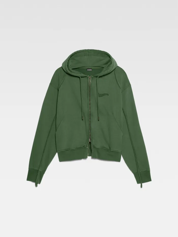 JACQUEMUS Sweatshirts and Joggings Wave Logo ZipUp Hoodie Dark Green 8211 Men