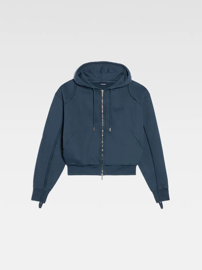 JACQUEMUS Sweatshirts and Joggings Wave Logo ZipUp Hoodie Dark Navy 8211 Men